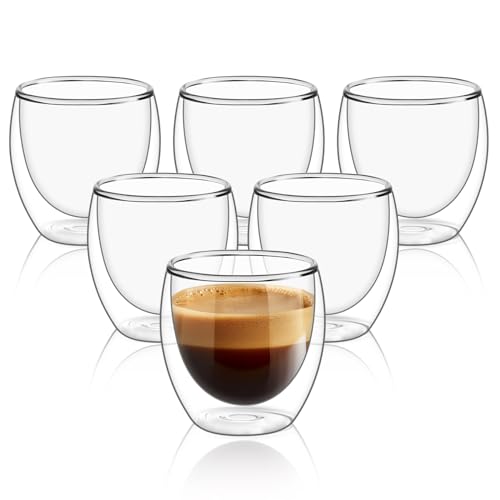 8oz Glass Coffee Mugs Set of 6 (6 Count)