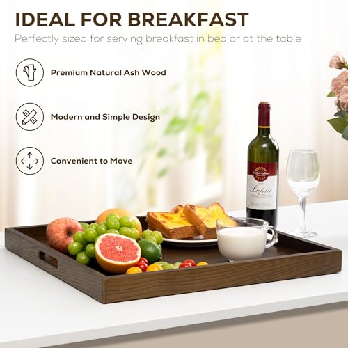 20 Inch Large Square Wooden Ottoman Tray for Living Room