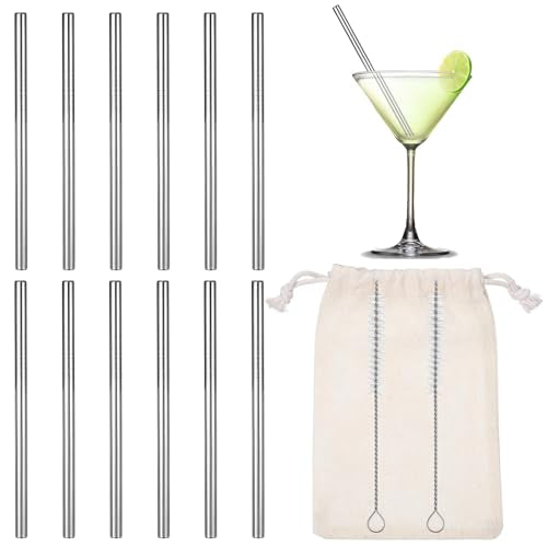 12 Pack 4.7 Inch Short Metal Cocktail Straws (12 Count)