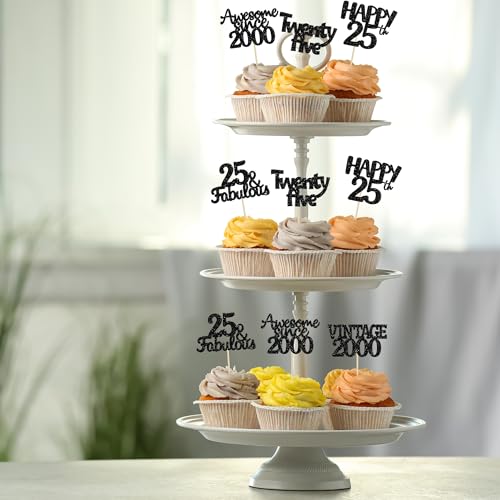 30Pcs Vintage 2000 Cupcake Toppers Glitter 25th Birthday Cake Decorations