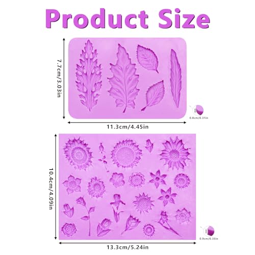 Leaf Silicone Mold Sunflower Flower Chocolate Mold for Cake Decoration (2 Count)