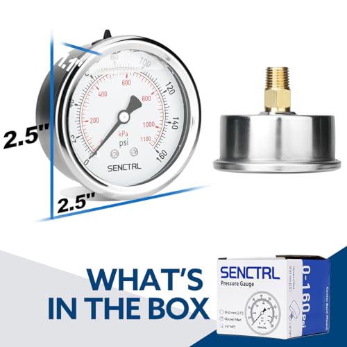 0 160 Psi Liquid Filled Air Pressure Gauge