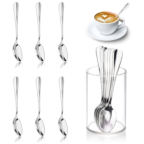 6 Pcs Mini Coffee Spoons with Holder 4.7 inch Demitasse Espresso Stainless Steel Spoons Silver with Acrylic Cylinder Holder for Coffee Bar Home Tea Party (6 Count)