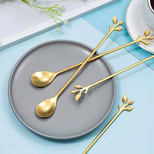 6 Pack Gold Leaf Long Handle Spoons (6 Count)