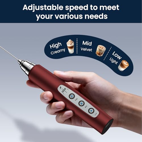 Milk Frother Wand Rechargeable Handheld Electric Whisk 3 Speed Adjustable