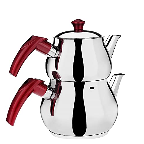 Turkish Teapot Set Stainless Steel Tea Maker for Stovetop (4 Count)