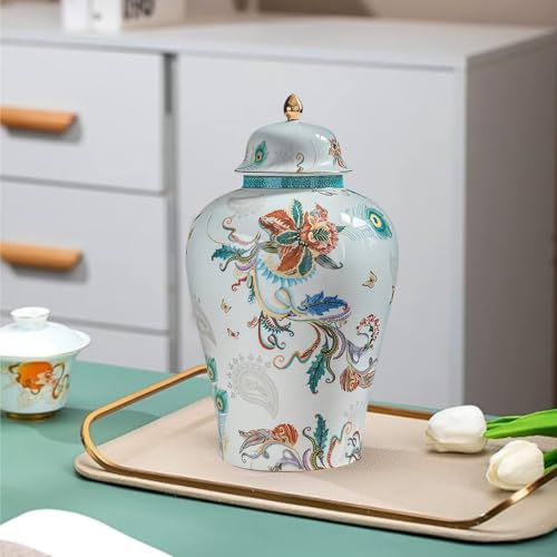 12 inches flowers Ginger Jar with Lid Chinese Decorative Ceramic