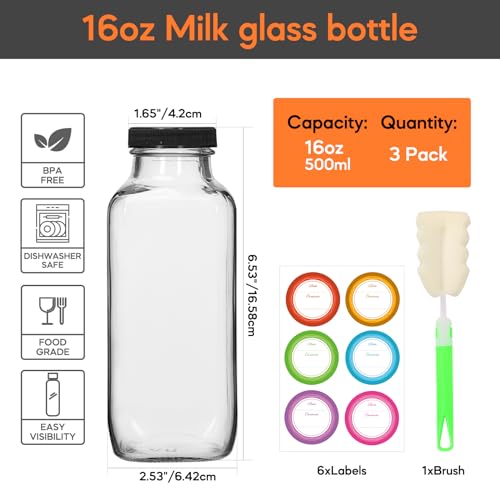 16oz Glass Juice Bottles 3 (3 Count)
