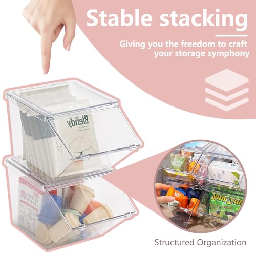 Stackable Tea Bag and Coffee Pod Organizer with Clear Front Flap (4 Count)