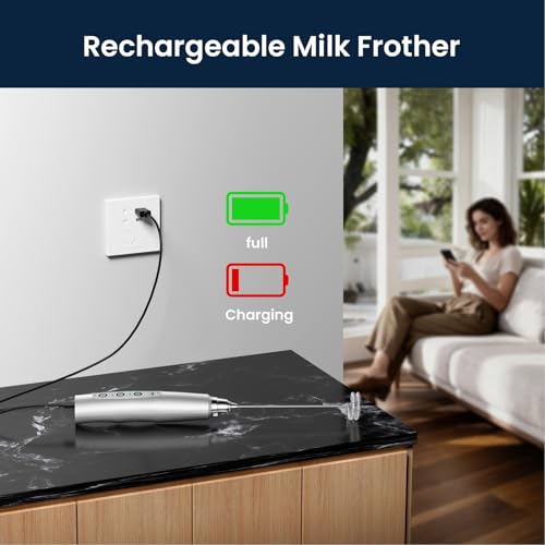 Milk Frother Wand Rechargeable Handheld Electric Whisk 3 Speed Adjustable