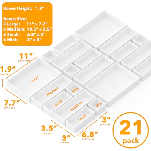 21 Piece Bamboo Drawer Organizer Storage Boxes Set