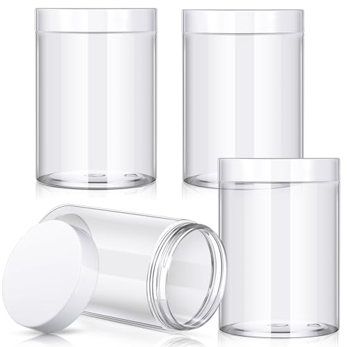 4 Pcs Plastic Jars Wide Mouth with Lids