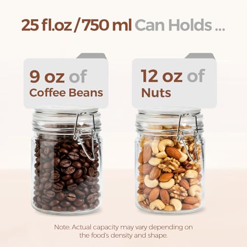 25 oz Glass Jars with Airtight Lids 6 Pack Pantry Coffee Canisters (6 Count)