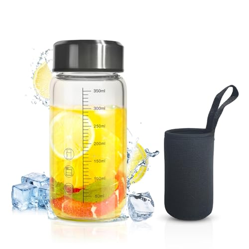 12Oz Small Glass Water Bottle with Lid and Sleeve