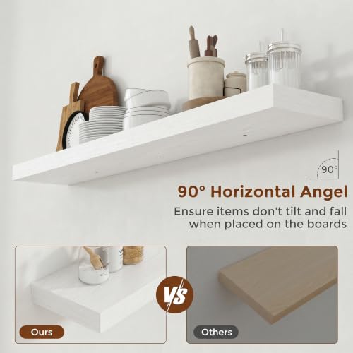 51 Inch Floating Shelves for Wall 8 Inch Deep White Shelves Set of 2
