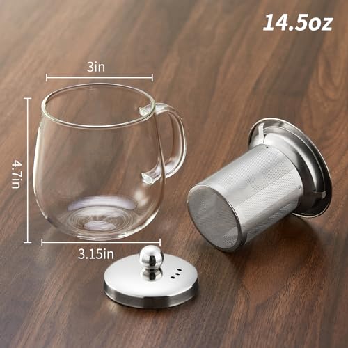Glass Tea Cup with Infuser and Lid