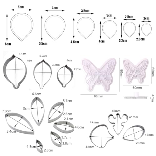 Silicone Veiner Stainless Steel Fondant Cutter Set for Gum Paste Flower Leaf Sugar Craft Tools Cake Decorating Supplies Silicone Veining Molds Moulds for Wedding with Christmas Box