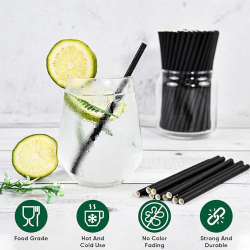500 Bulk] 5.75 inch Black Short Paper Straws (500 Count)