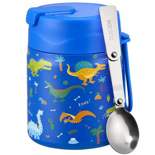 17oz Soup Thermo for Hot Food Kids Insulated Vacuum Food Jar with Stainless Steel Spoon Wide Mouth Thermo Leakproof Lunch Food Container Kids Hot Lunch Box