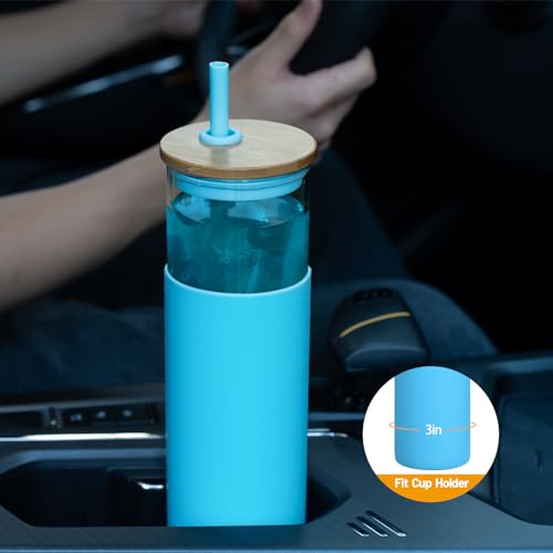 28 oz Glass Tumbler with Lids and Straws