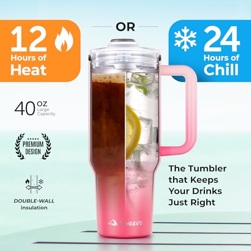 40 oz Tumbler With Handle and Straw Made of Stainless Steel