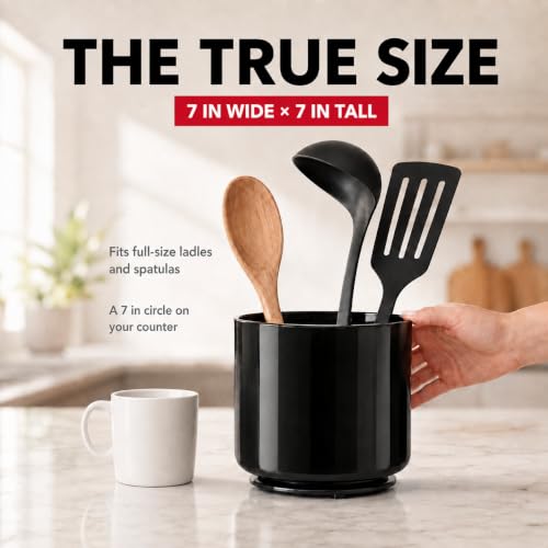 Jumbo Extra Large Sturdy Rotating Black Utensil Holder Caddy with No