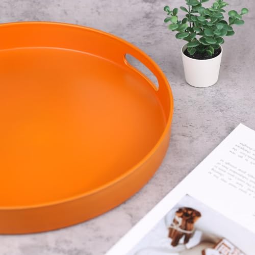 Round Orange Decorative Serving Tray with Handles