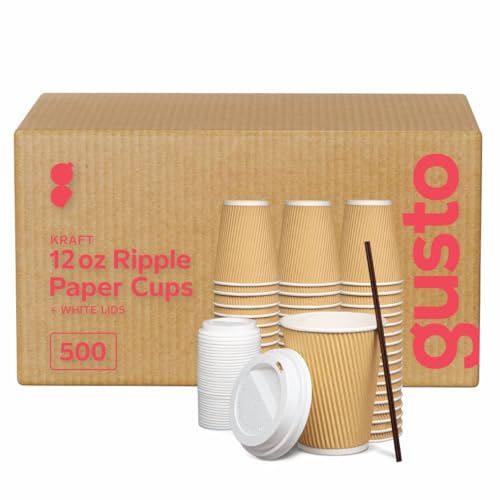 12 oz. 500 Count Insulated Kraft Ripple Paper Hot Cups (100 Count)