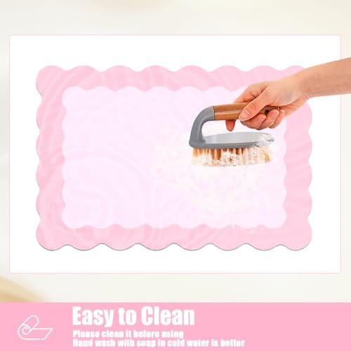 Pink Scalloped Coffee Mat for Countertop Coffee Bar Mat Matt
