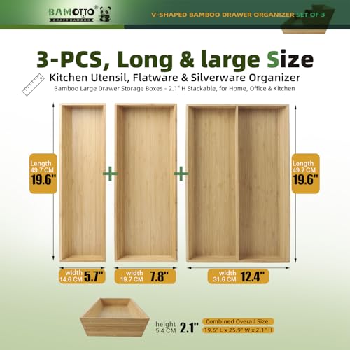 Large Long V Shaped Bamboo Drawer Organizer Set of 3 (78.4 Ounce)