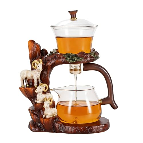 Glass Teapot Set with Infuser Semi Automatic Tea Set Lazy Kungfu Attraction Drip Rotating Magic Teapot Set
