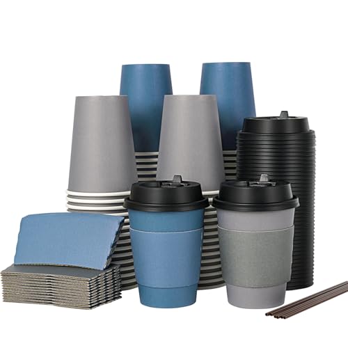 100 Pack 12 oz Disposable Coffee Cups with Lid (100 Count)