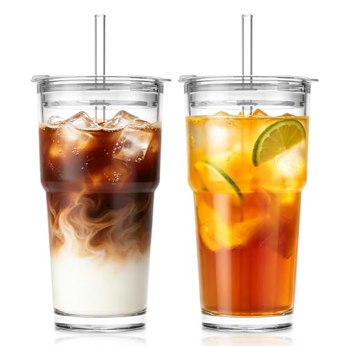 20oz Clear Glass Tumbler with Lid and Straw