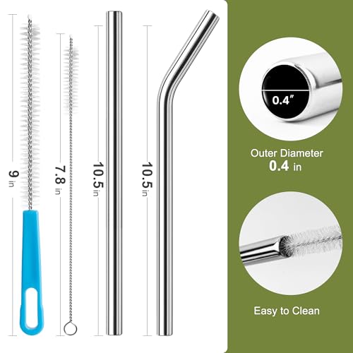 Metal Smoothie Straws 0.4'' Extra Wide Stainless Steel Reusable