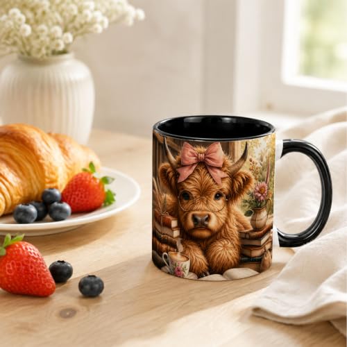 Highland Cow Coffee Mug Gift for Book Lovers