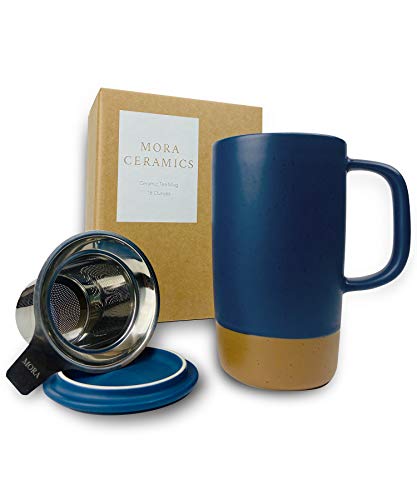 Mora Ceramics Large Tea Mug with Loose Leaf Infuser and Ceramic Lid