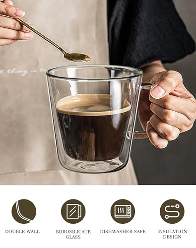 12oz Double Wall Glass Coffee Mugs (4 Count)
