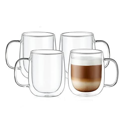 Large Double Wall Glass Coffee Mug 15.2oz (4 Count)