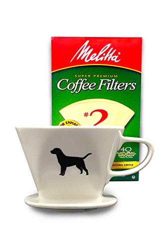 Black or Golden Lab Coffee Pour Over Single Cup Ceramic Brewer with Melitta Filters 8 to 16 oz Depending on How Much Water