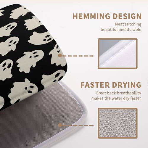 Halloween Ghosts Dish Drying Mat Black and White Large Kitchen Mats Dish Drying Pad Absorbent Dish Dryer Mat for Kitchen Countertops Microfiber Drainer Pad Dish Drying Mats