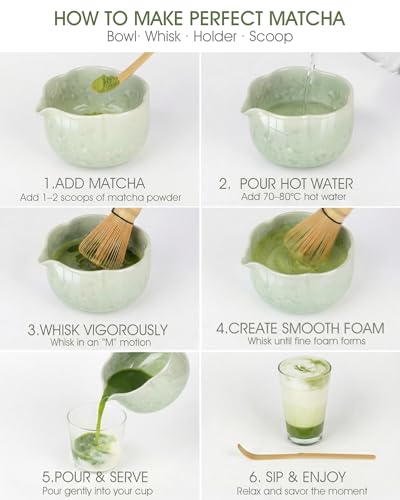 Matcha Set, 4-Piece Matcha Whisk Set with Crystal Glazed Bowl (4 Count)