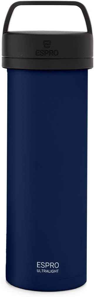 ESPRO P0 Ultralight French Press Coffee Maker for Travel, Vacuum Insulated Stainless Steel, 16 Ounces, Blue