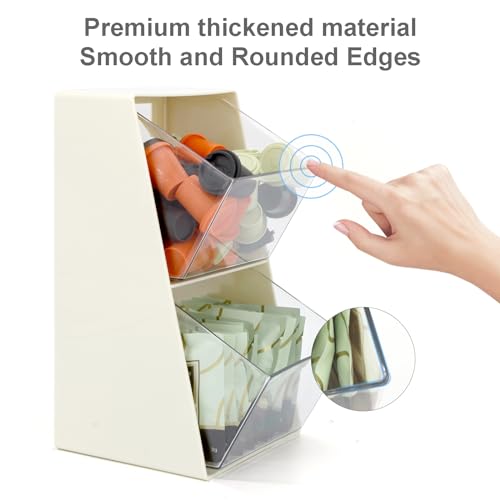 Coffee Pod Holder with 2 Large Capacity Basket K Cup Storage Container Coffee Bar Accessories for Creamer Suger Plastic Desk Box Tea Bag Organizer Creamy White