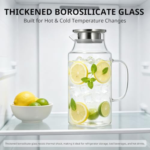 Short 67.6 oz Glass Pitcher with Lid and Handle