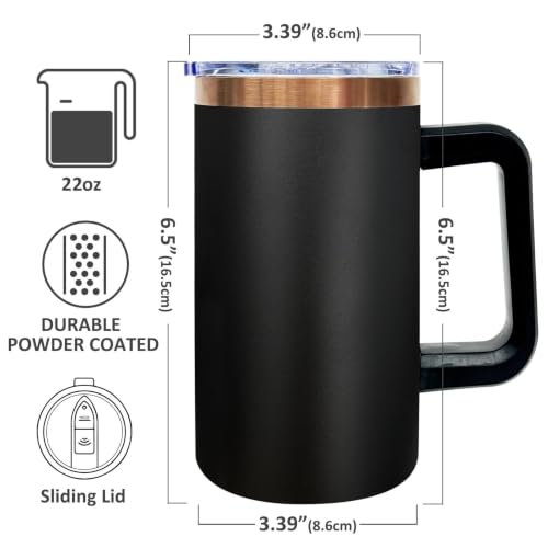 22oz Insulated Coffee Mug Bulk with Handle and Lid Black (8 Count)