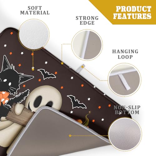 18"x24" Halloween Dish Drying Mat Spooky Pumpkin Ghost Black Cat Bats Kitchen Drainer Mats Holiday Gothic Reversible Microfiber Dish Drying Pad Large Size for Countertop Tabletop Decor