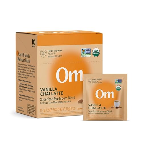 OM Mushrooms SUPERFOODS Creamy Vanilla Chai with Organic Adaptogenic Mushrooms for Energy (2.8 Ounce)