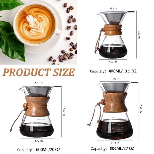 Pour Over Coffee Maker with Reusable Stainless Steel Drip Filter