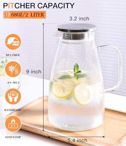 2 Liter 68oz Borosilicate Pitcher with Lid
