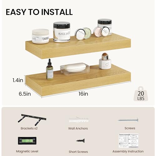 16 Inch Floating Shelves Wall Mounted for Display (2 Count)